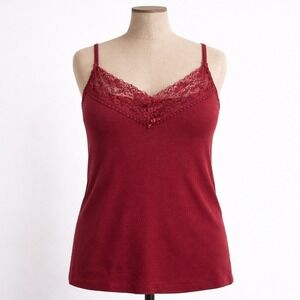 Y2K Lace Pointelle Cami Tank Size‎ 26 28 Red Maroon Stretch Dark Romantic Layer